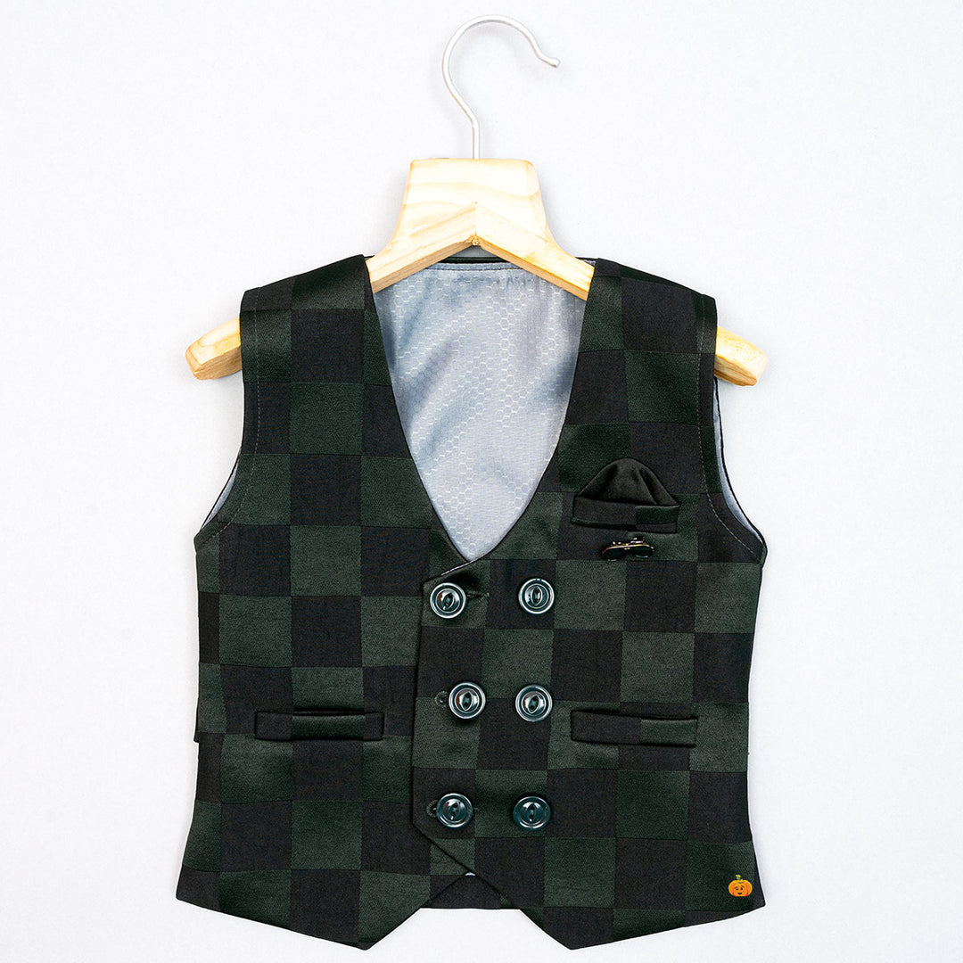 Black & Green Check Pattern Boys Party Wear Dress Waistcoat View