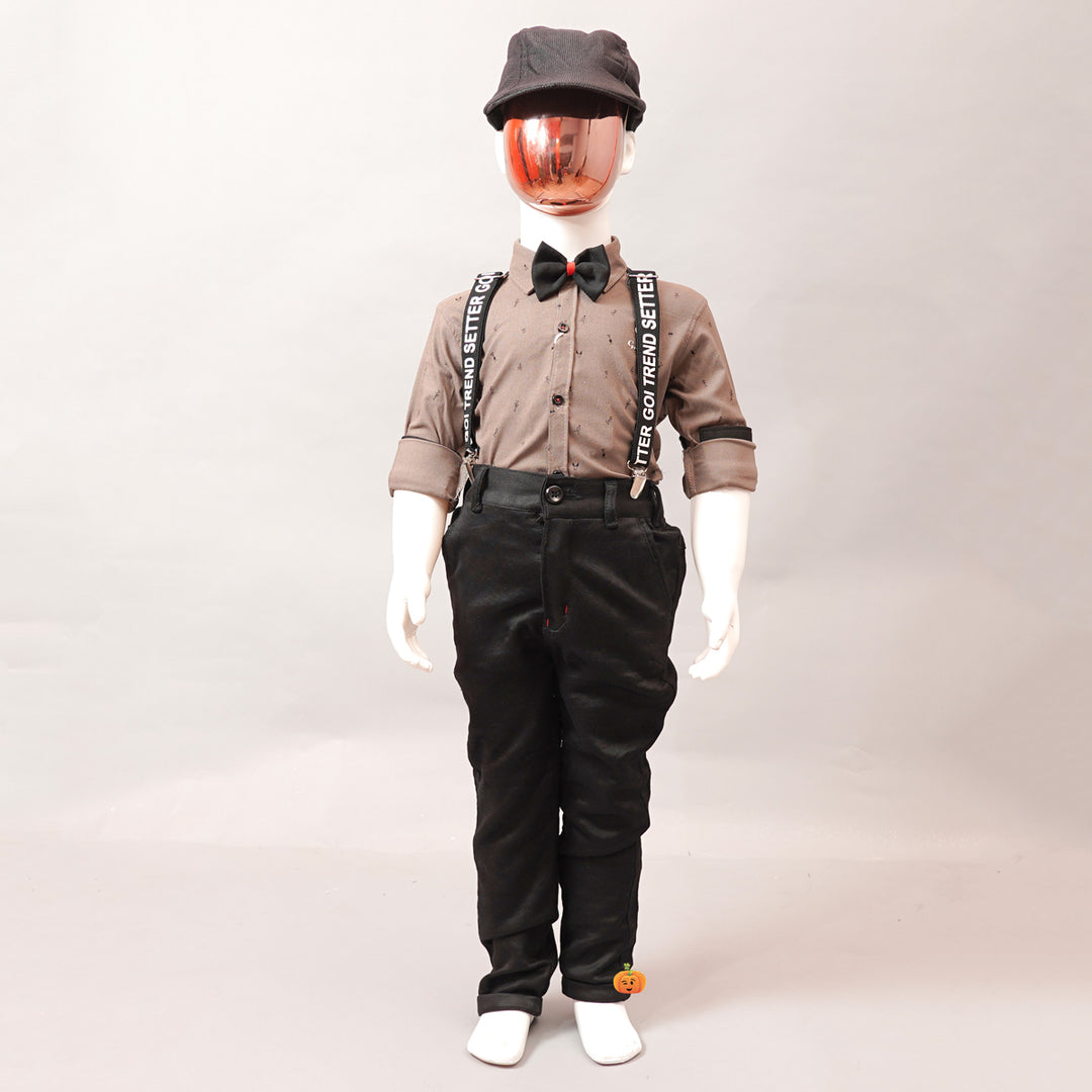 Coffee Color Party Wear Dress for Boys Front View