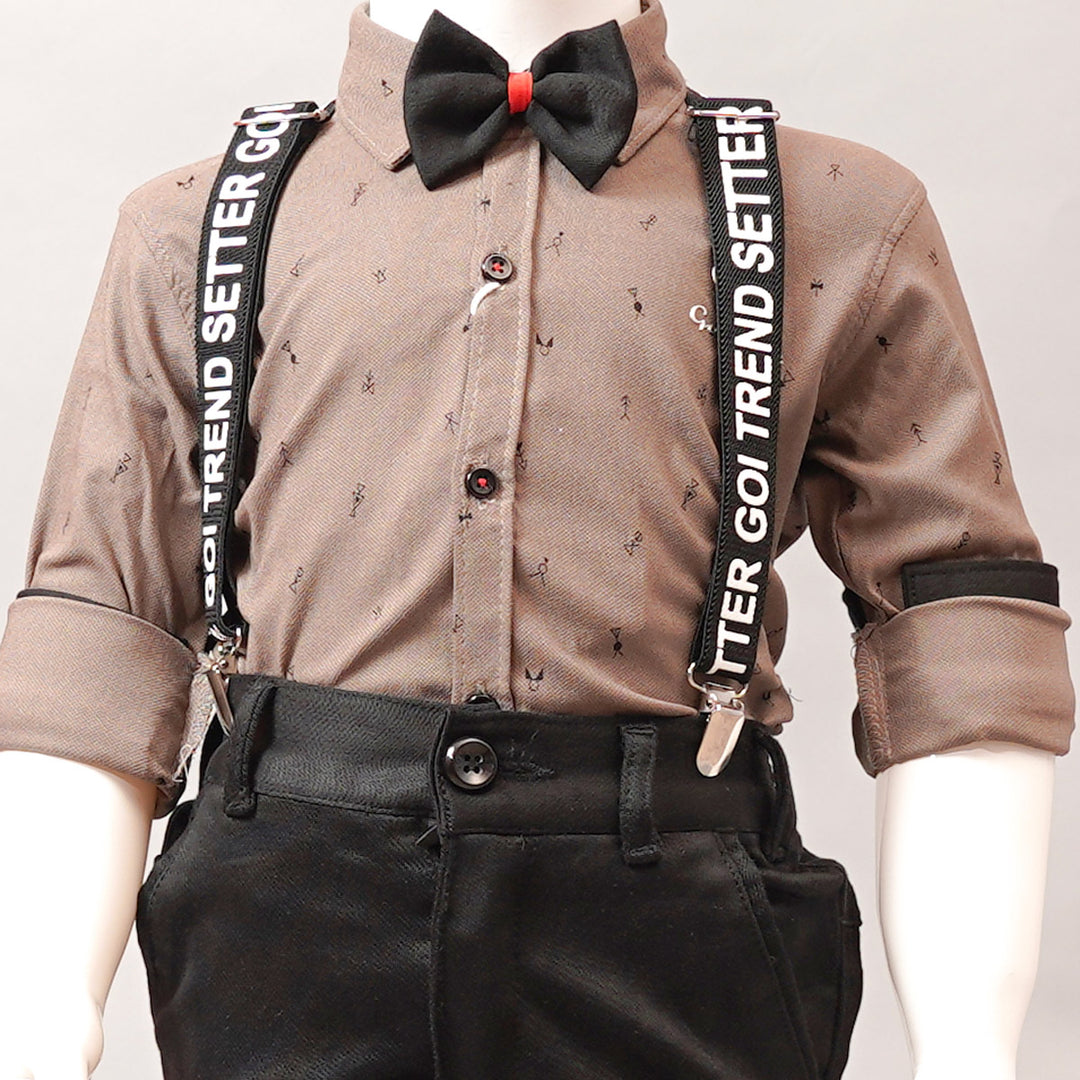 Coffee Color Party Wear Dress for Boys Close Up View