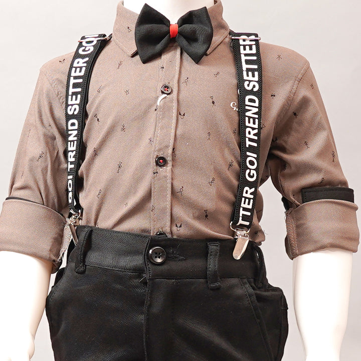Coffee Color Party Wear Dress for Boys Close Up View