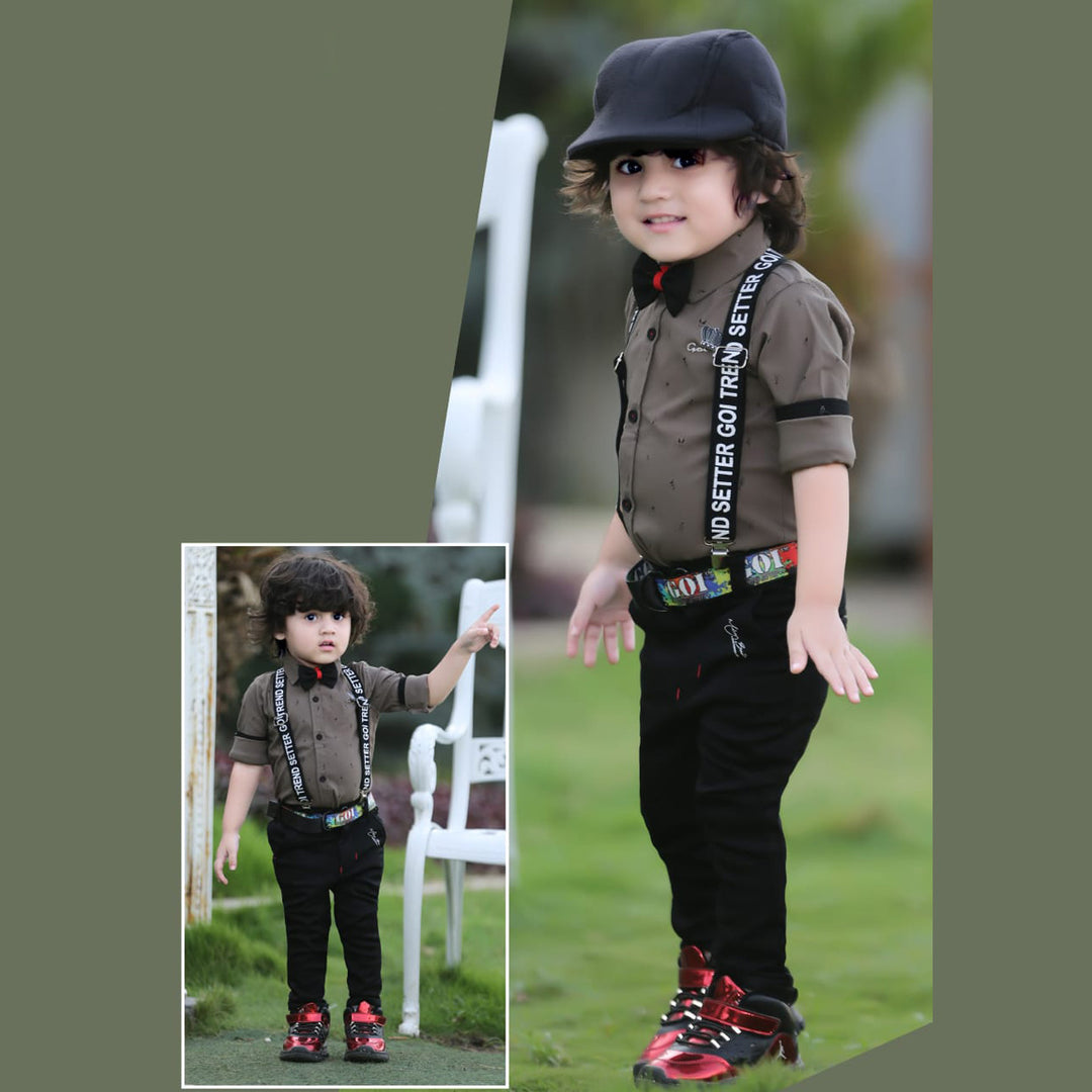 Coffee Color Party Wear Dress for Boys Front View