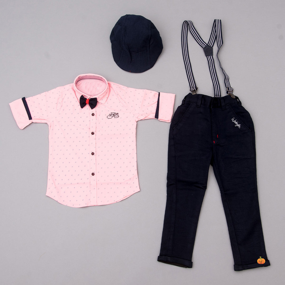 Party Wear Dress for Boys with Suspender & Cap Variant Front View
