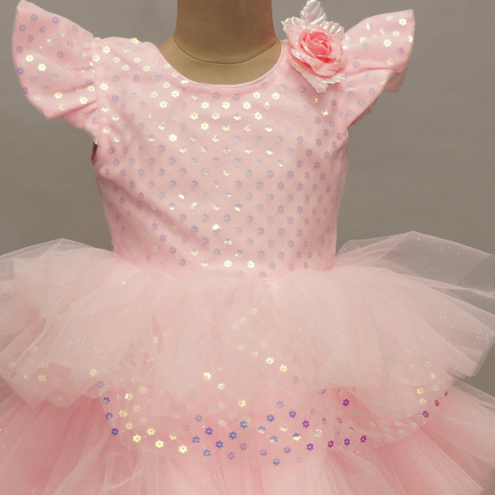 Pink Color Frock for Kids Close Up View