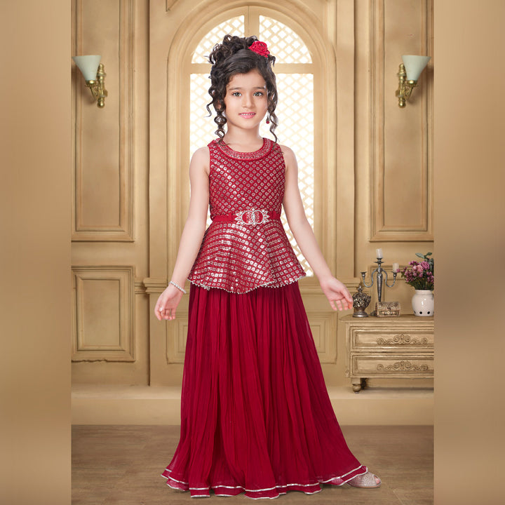 Rani Plazo Suit for Girls with Dupatta Model Image Front View