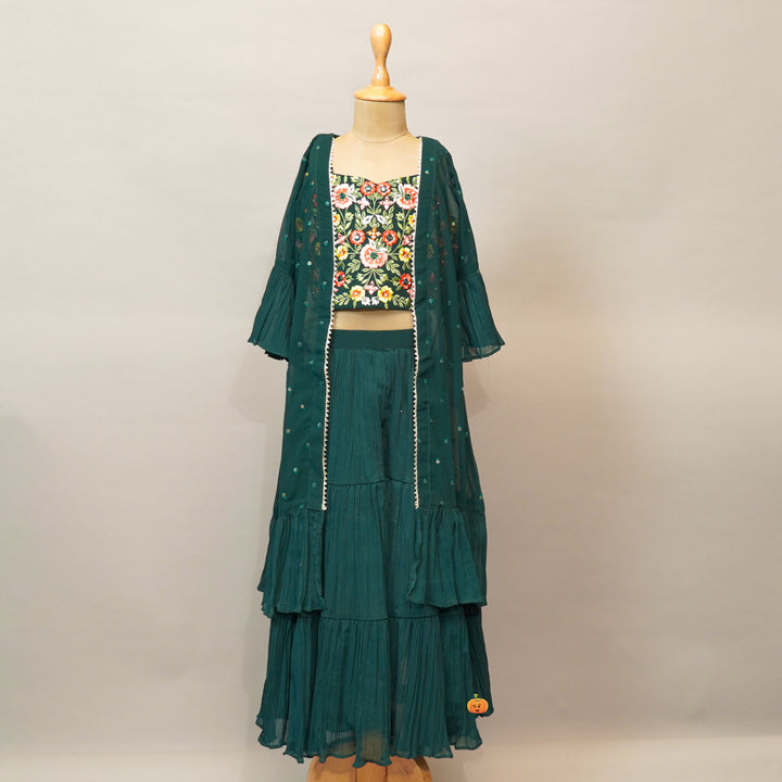 Floral-Leaf Patterns Plazo Set For Kids