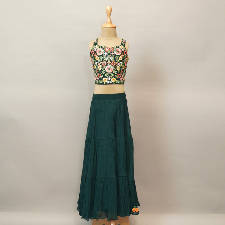 Floral-Leaf Patterns Plazo Set For Kids