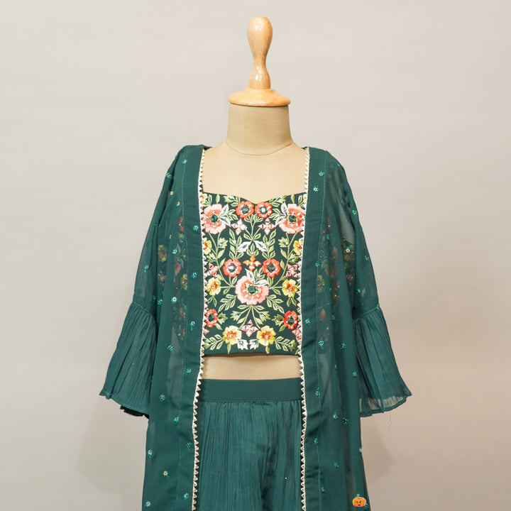 Floral-Leaf Patterns Plazo Set For Kids