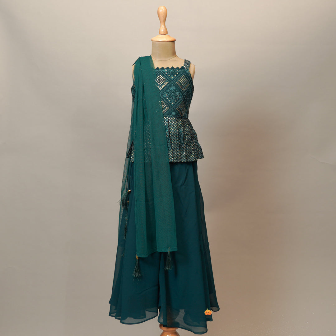 green plazo dress Latest pista green silk palazzo salwar suit for