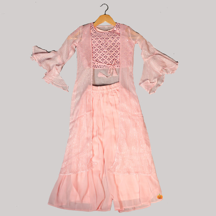 Pink & Sea Green Plazo Suit For Girls