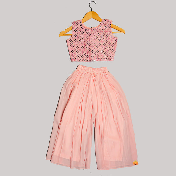 Pink & Sea Green Plazo Suit For Girls