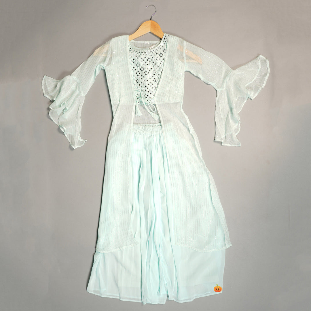 Pink & Sea Green Plazo Suit For Girls