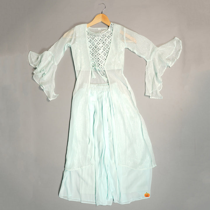 Pink & Sea Green Plazo Suit For Girls