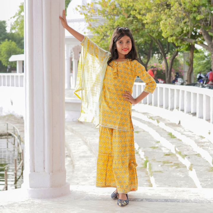 Plazo Suit For Kids In Yellow Color
