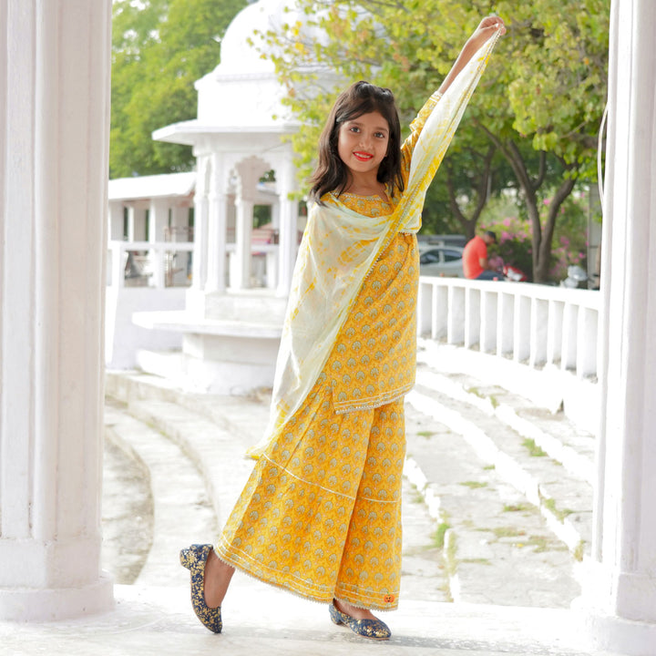 Plazo Suit For Kids In Yellow Color