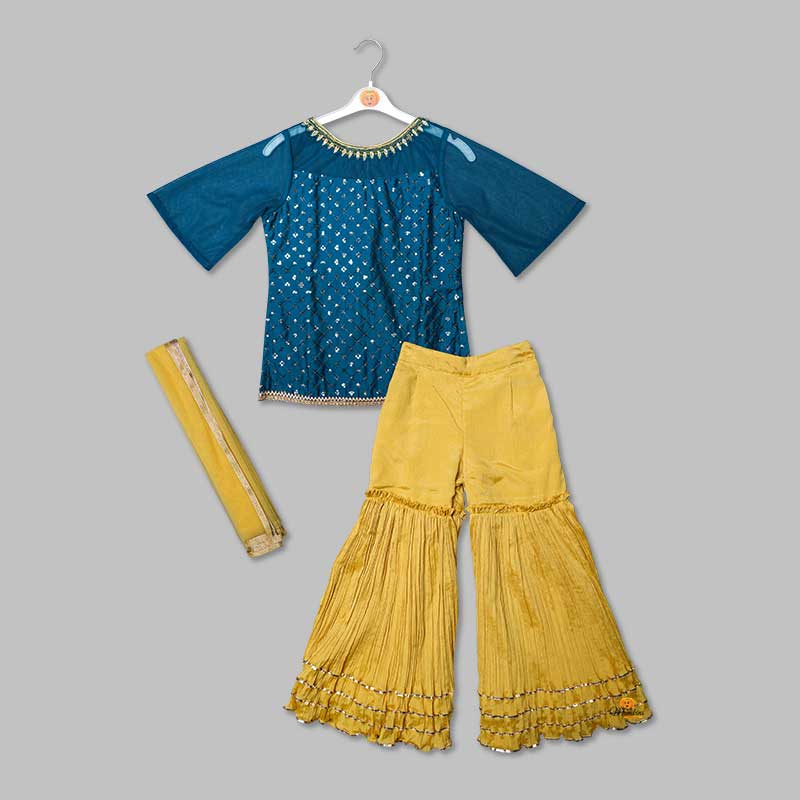 Blue & Yellow Girls Gharara Dress Front View