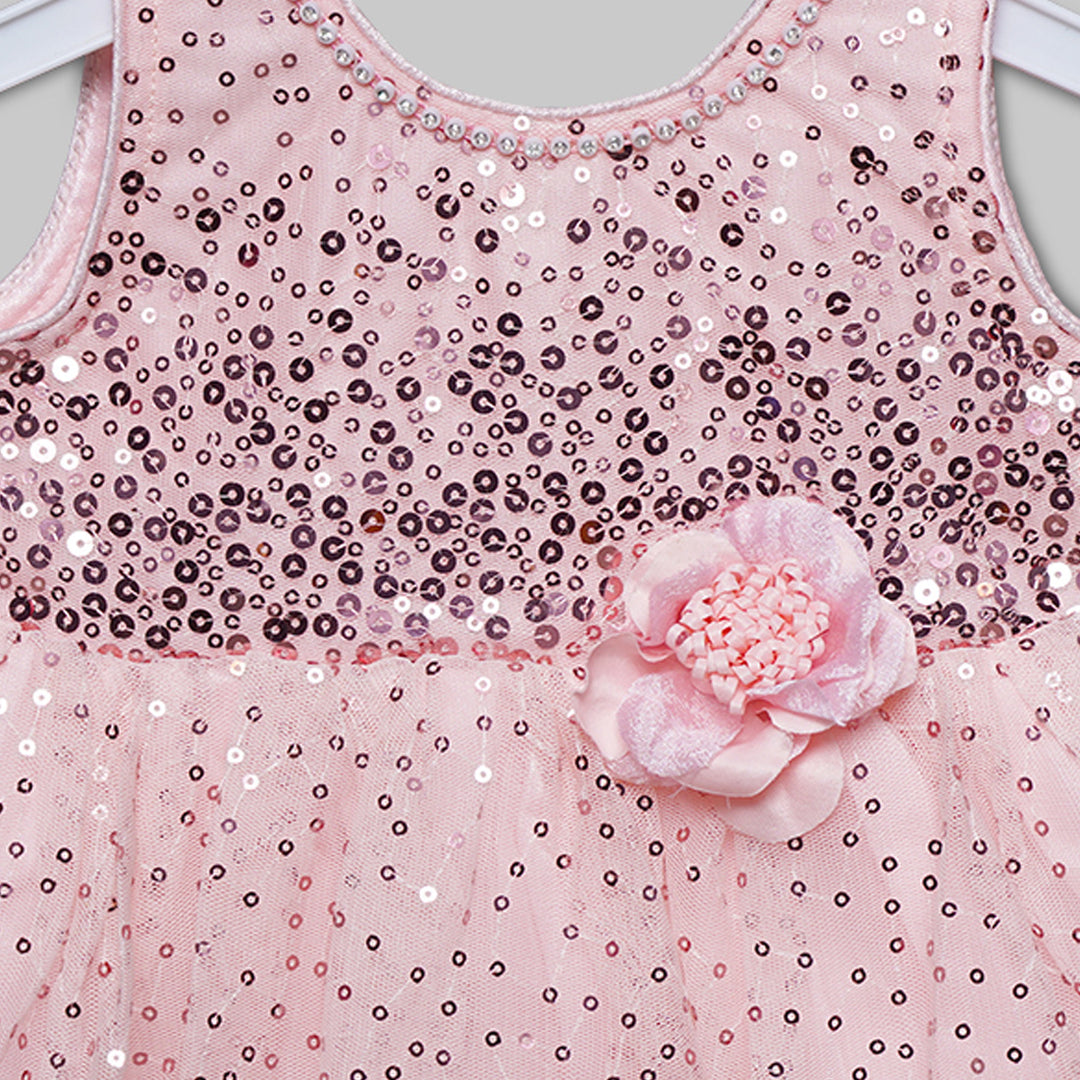 Dreamy Pink Sequin Frock for Girls Close Up View