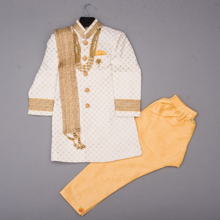 Cream Sherwani for Boys Front View