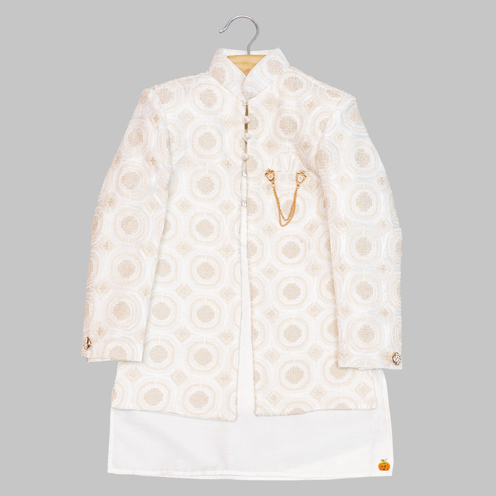 Cream Designer Sherwani for Boys Top View