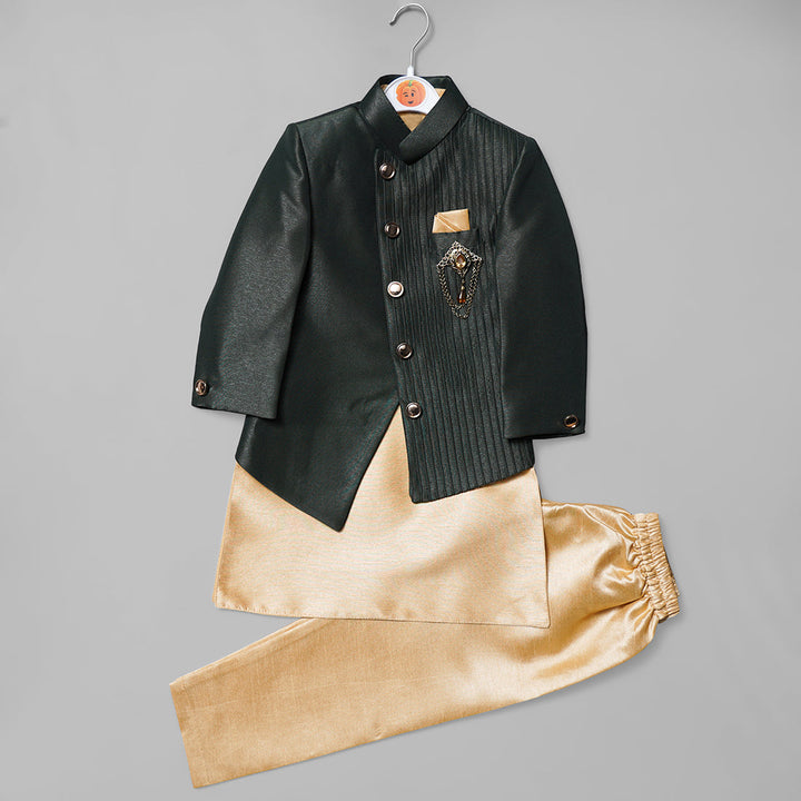 Green Boys Sherwani with Pajama Front View