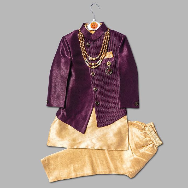 Wine Boys Sherwani with Pajama Front View