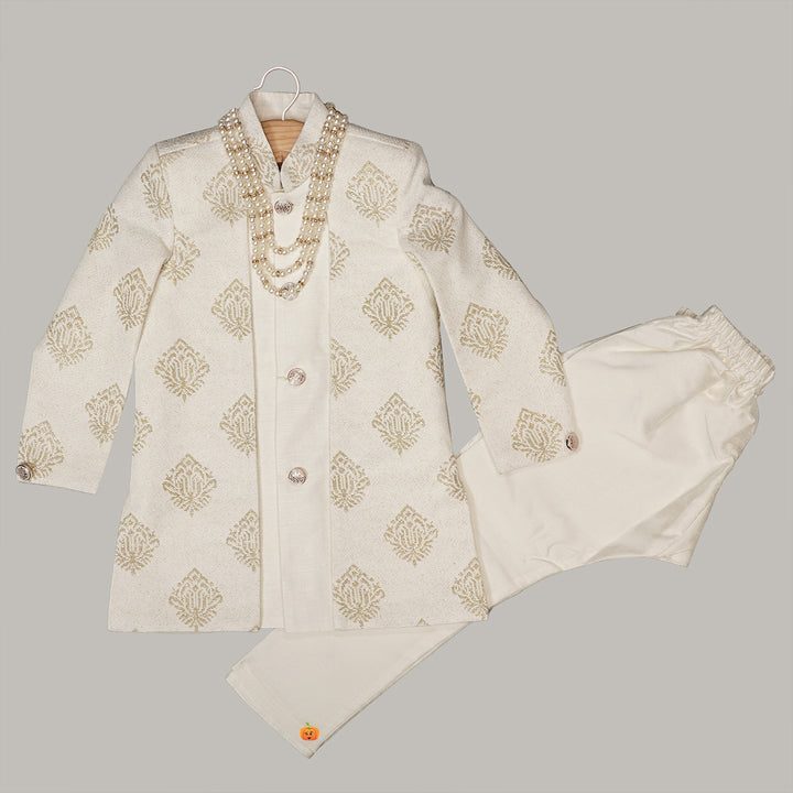 White Sherwani for Boys with Pajama Front View
