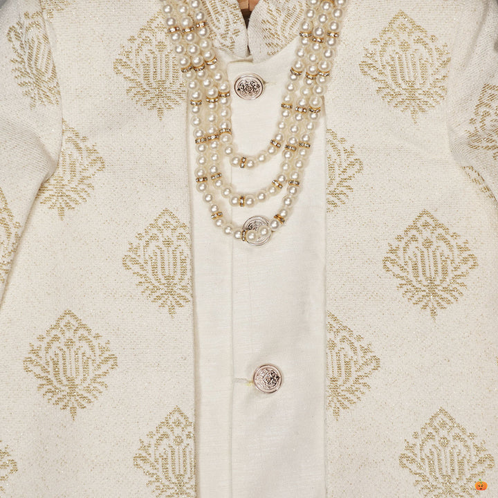 White Sherwani for Boys with Pajama CloseUp View