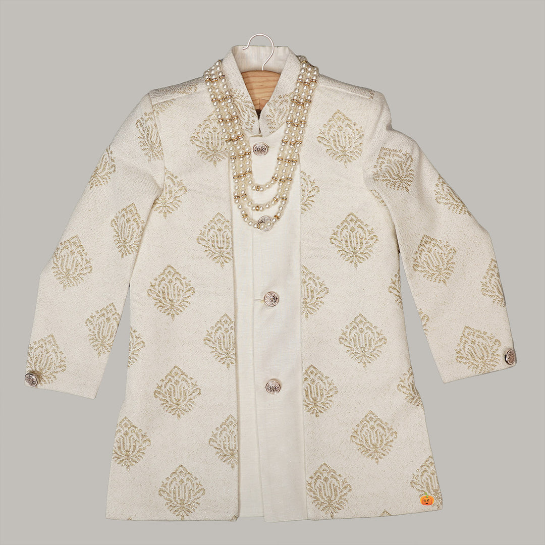 White Sherwani for Boys with Pajama Top View