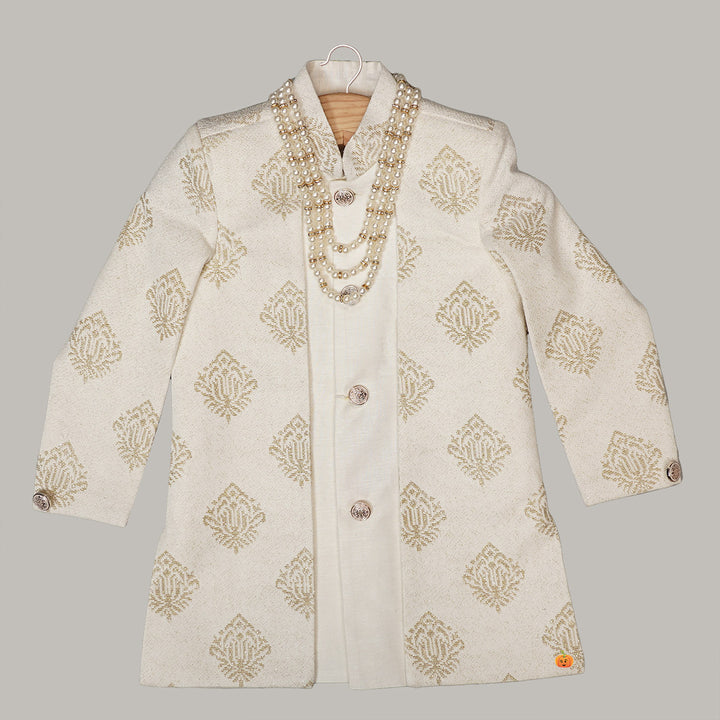 White Sherwani for Boys with Pajama Top View