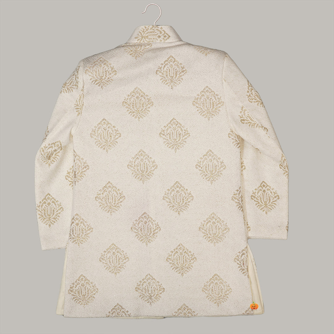 White Sherwani for Boys with Pajama Back View