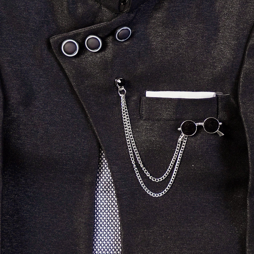 Black Stylish Boys Sherwani Close Up View