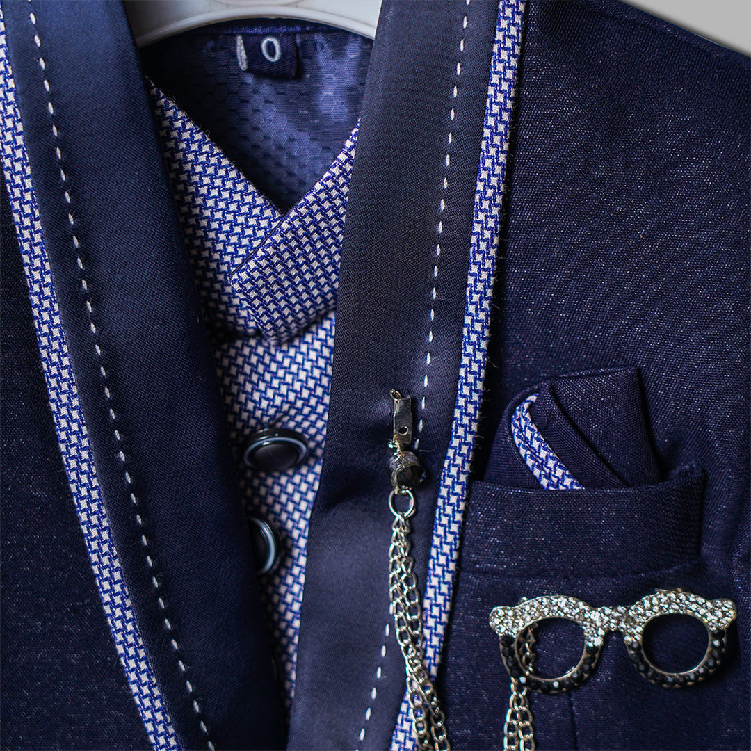 Blue Stylish Boys Sherwani Close Up View