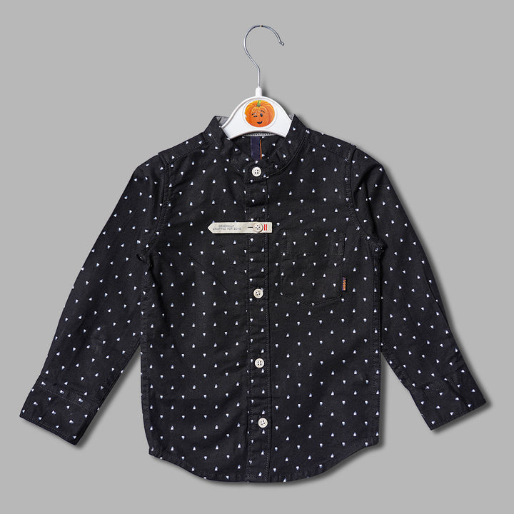 Solid Mandarin Collard Printed Shirt for Boys Front View