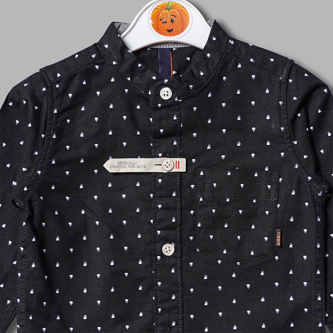 Solid Mandarin Collard Printed Shirt for Boys Close Up View