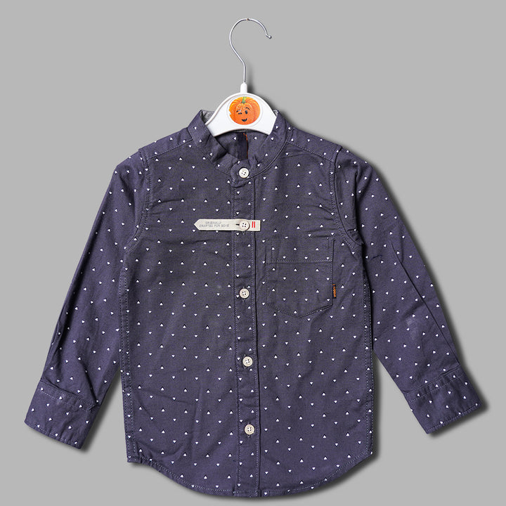 Solid Blue Mandarin Collard Printed Shirt for Boys Variant Front View