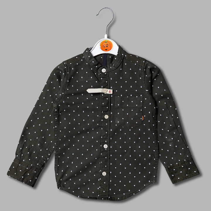 Solid Black Mandarin Collard Printed Shirt for Boys Variant Front View