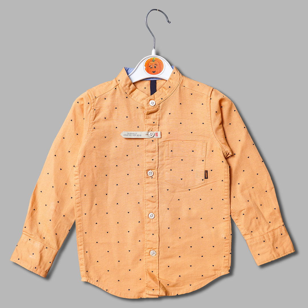 Solid Orange Mandarin Collard Printed Shirt for Boys Variant Front View