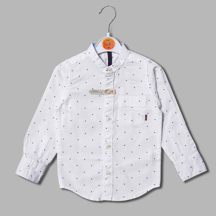 Solid White Mandarin Collard Printed Shirt for Boys Variant Front View