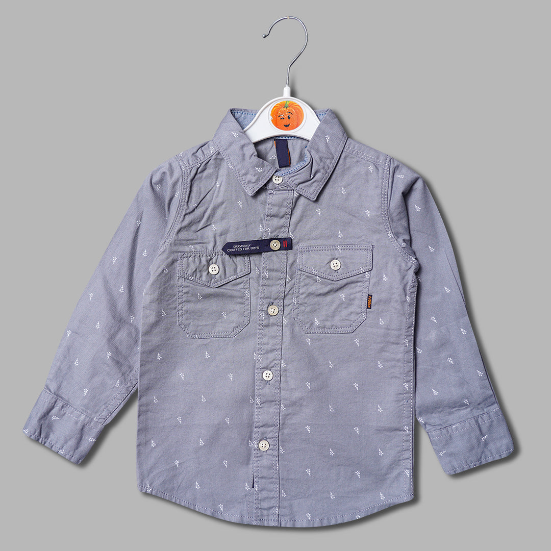 Solid Blue Printed Full Sleeves Shirt for Boys Variant Front View