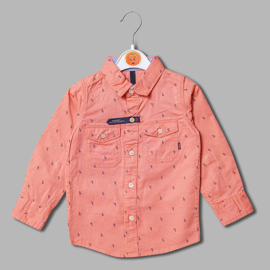 Solid Pink Printed Full Sleeves Shirt for Boys Variant Front View