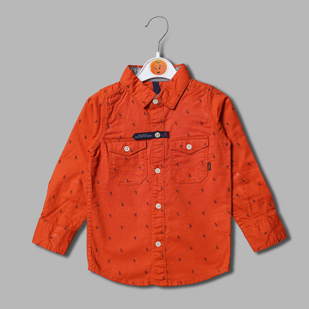 Solid Red Printed Full Sleeves Shirt for Boys Variant Front View