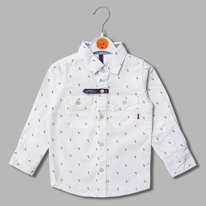 Solid White Printed Full Sleeves Shirt for Boys Variant Front View