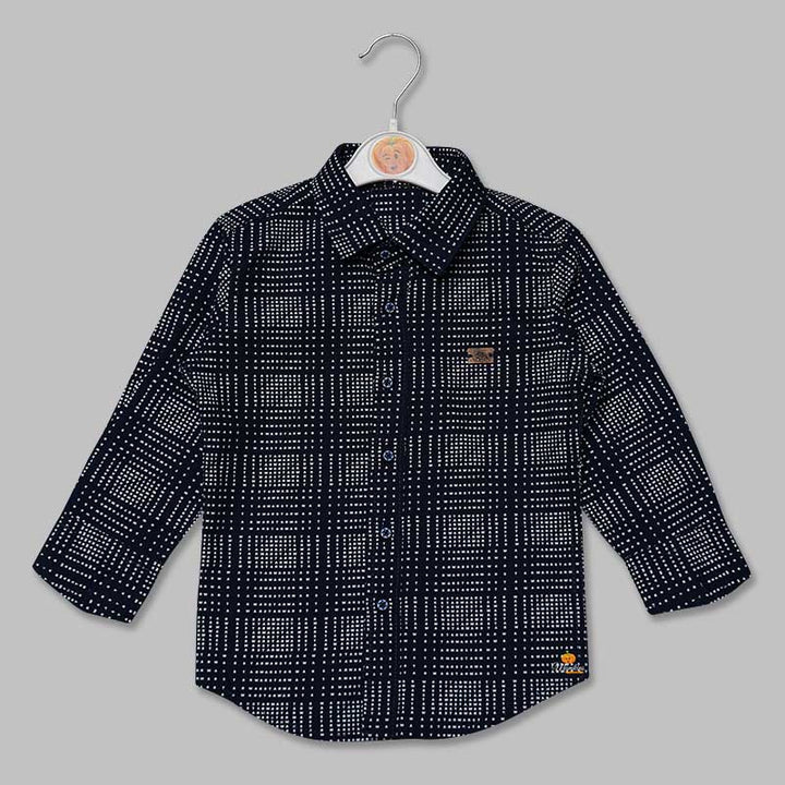 Navy Blue Checks Pattern Shirt for Boys Front View