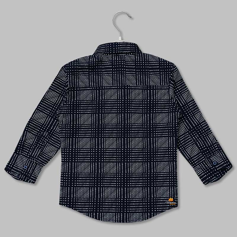 Navy Blue Checks Pattern Shirt for Boys Back View