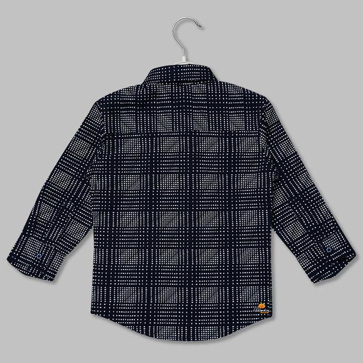 Navy Blue Checks Pattern Shirt for Boys Back View