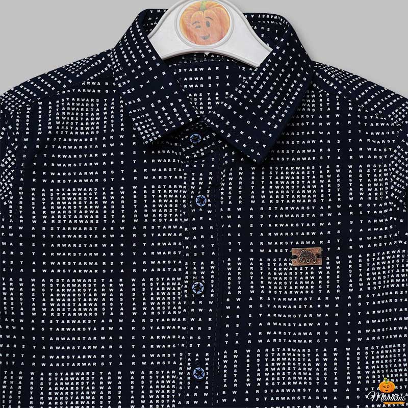 Navy Blue Checks Pattern Shirt for Boys Close Up View