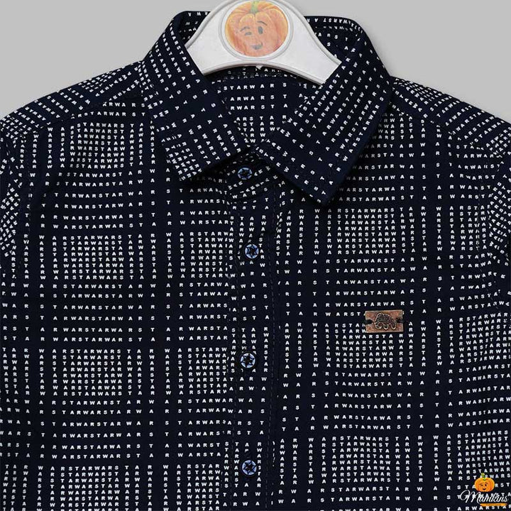 Navy Blue Checks Pattern Shirt for Boys Close Up View