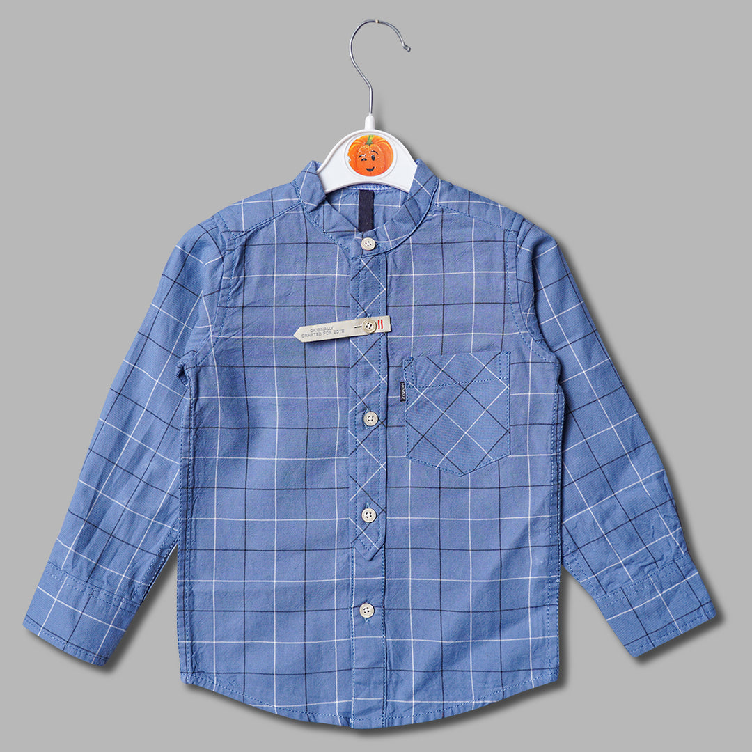 Solid Check Pattern Full Sleeves Shirt for Boys Front View
