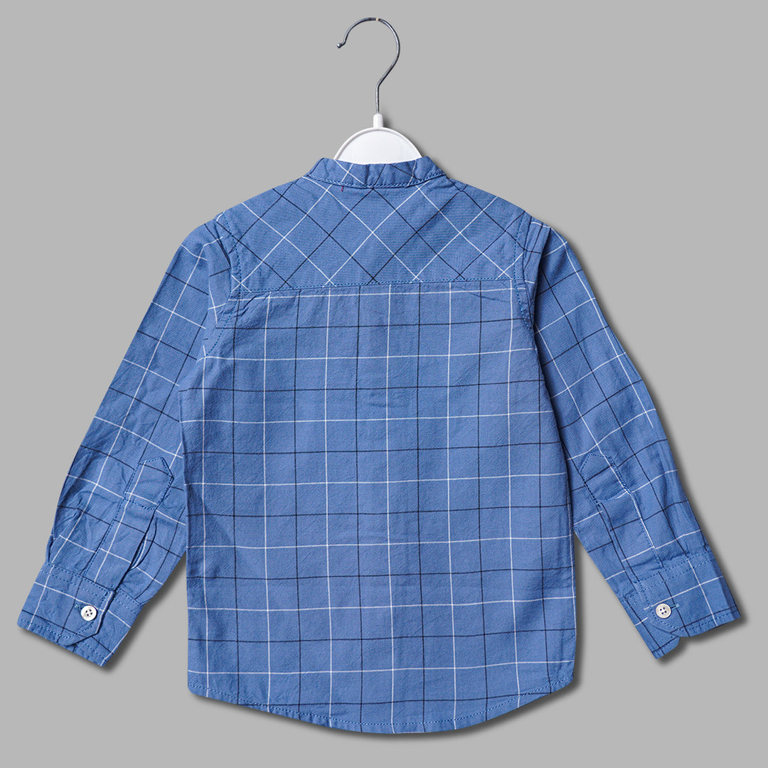 Solid Check Pattern Full Sleeves Shirt for Boys Back View