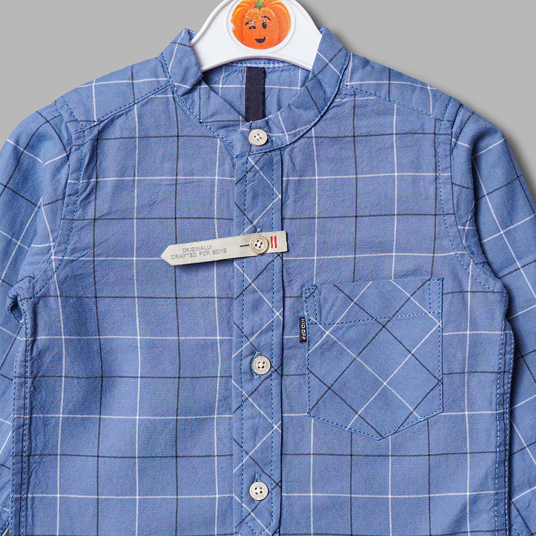Solid Check Pattern Full Sleeves Shirt for Boys Close Up View