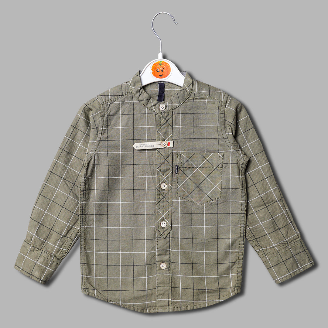 Solid Grey Check Pattern Full Sleeves Shirt for Boys Variant Front View